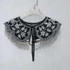Chemise à col détachable vintage noir et blanc avec broderie florale et franges