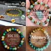 A collection of natural stone beaded bracelets featuring various colors like yellow, green, and brown stones.