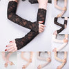 Black lace anti-sunburn arm sleeves for women shown in various angles