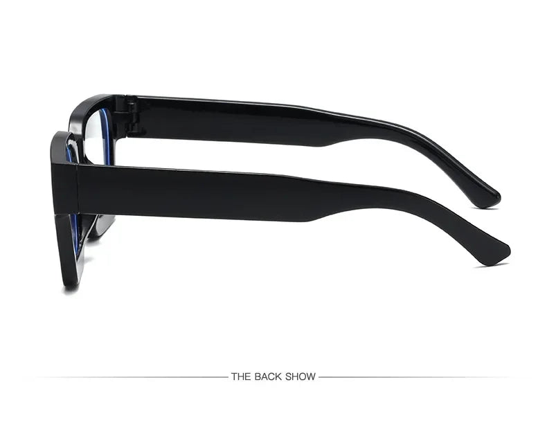 Black square anti-blue light computer glasses shown from the back view
