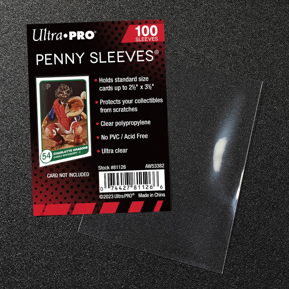 A package of Ultra-Pro penny sleeves for sports collectibles, showing details about protection and size.