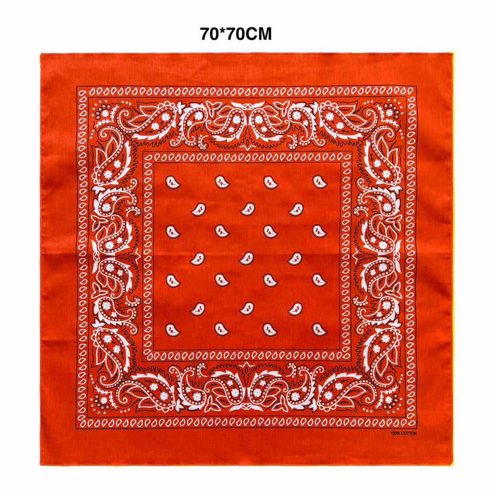 Orange cotton scarf with white paisley embroidery and border design