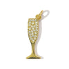 Charm en verre de champagne serti de diamants couleur or, avec une boucle pour bijoux.