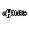 Black enamel lapel pin with the word artistic in a stylized font.