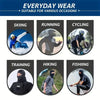 A collection of activities showing a hood suitable for skiing, running, cycling, training, hiking, and fishing.