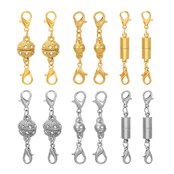 Twelve pieces of mixed style strong magnetic clasps for jewelry making in gold and silver finishes