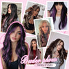 Collage de peinados morados y grises con extensiones largas y rectas.