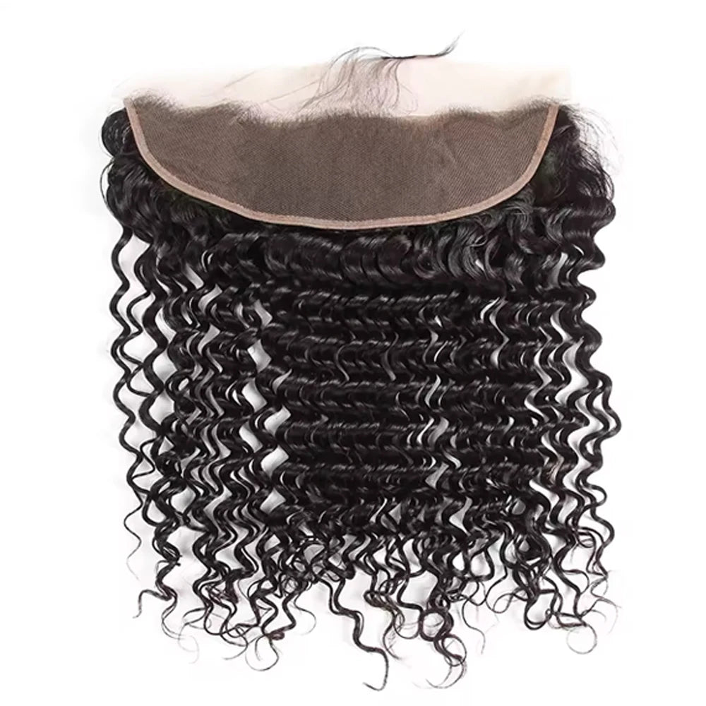 Lot de perruques en cheveux humains avec frange en dentelle noire ondulée profonde