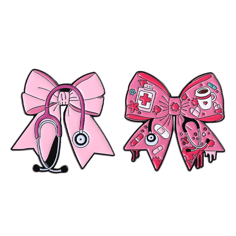 Pin de esmalte con diseño de lazo y estetoscopio rosa