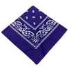 Purple bandana featuring white paisley and floral patterns for a headband or wrist wrap set