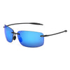 Rimlose Sportbrille mit blauen spiegelnden Linsen und schwarzen Rahmen