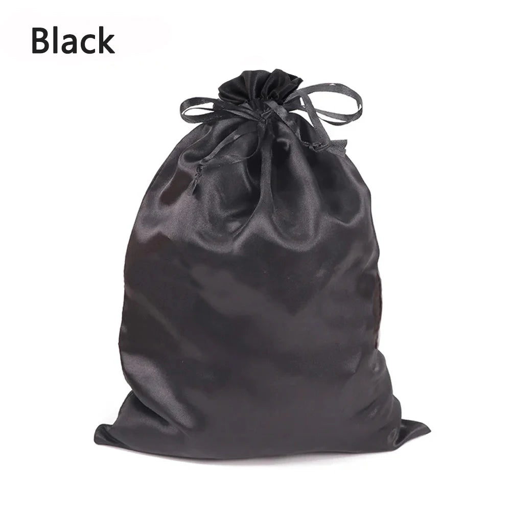 Black satin drawstring storage bag for hair tools