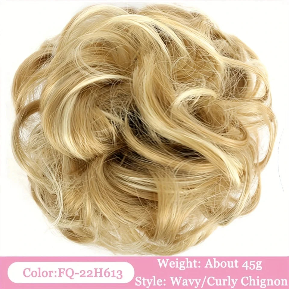 Blondes gewelltes/lockiges Chignon-Haarstyling aus natürlichem synthetischem Haar
