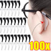 Silicone anti-slip ear hooks for eyeglasses shown attached to a person's ear.