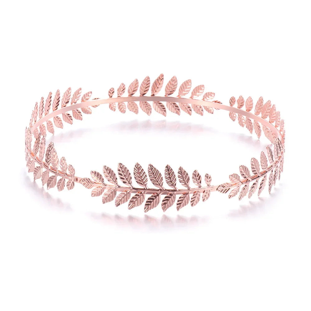 Rose gold leaf headband featuring delicate leaves for bridal or party accessories