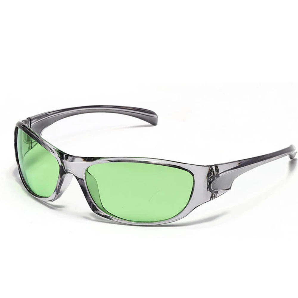 Vintage Y2K Punk-Sonnenbrille mit grün getönten Linsen und silbernen Rahmen