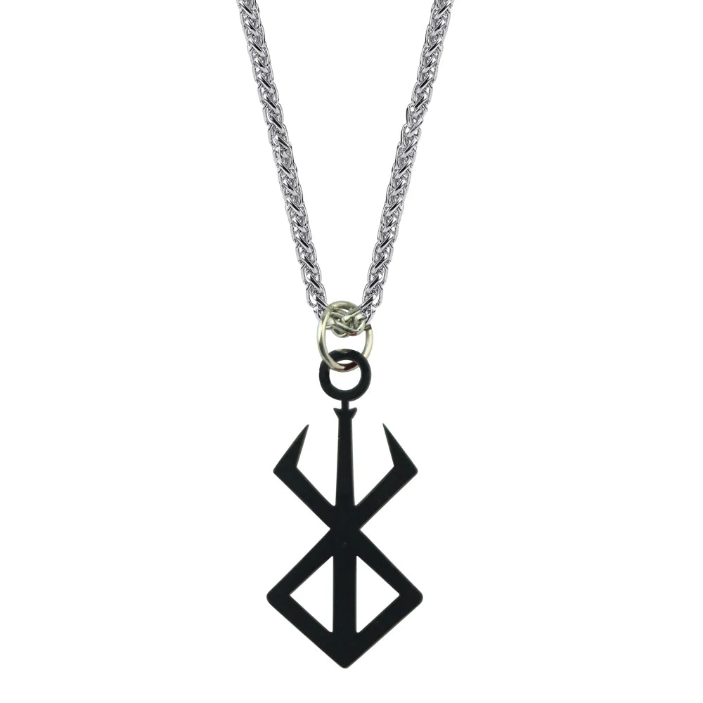Collar de cadena plateada con dije de logo de espada Berserk de anime negro