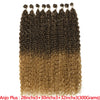 A bundle of long curly hair extensions featuring a dark brown to light blonde ombre color transition.