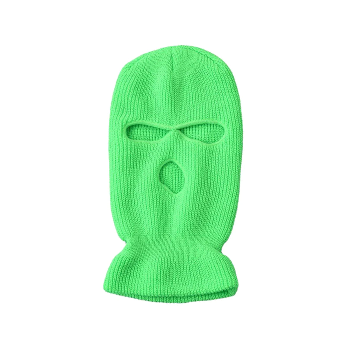 Helle limettengrüne Strick-Balaclava-Maske mit geschnitztem Gesichtdesign.