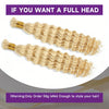 Bundle of blonde, wavy human hair braiding extensions with gold thread ties