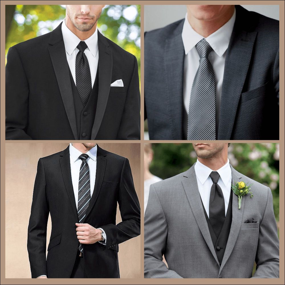 A collage showing men wearing traditional Arabic keffiyeh pattern neck ties in various suits and formal attire.