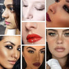 Close-up collage of various women showcasing fashion crystal stainless steel nose stud piercings.