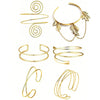 A set of six gold-plated swirl cuff armbands displayed against a white background.