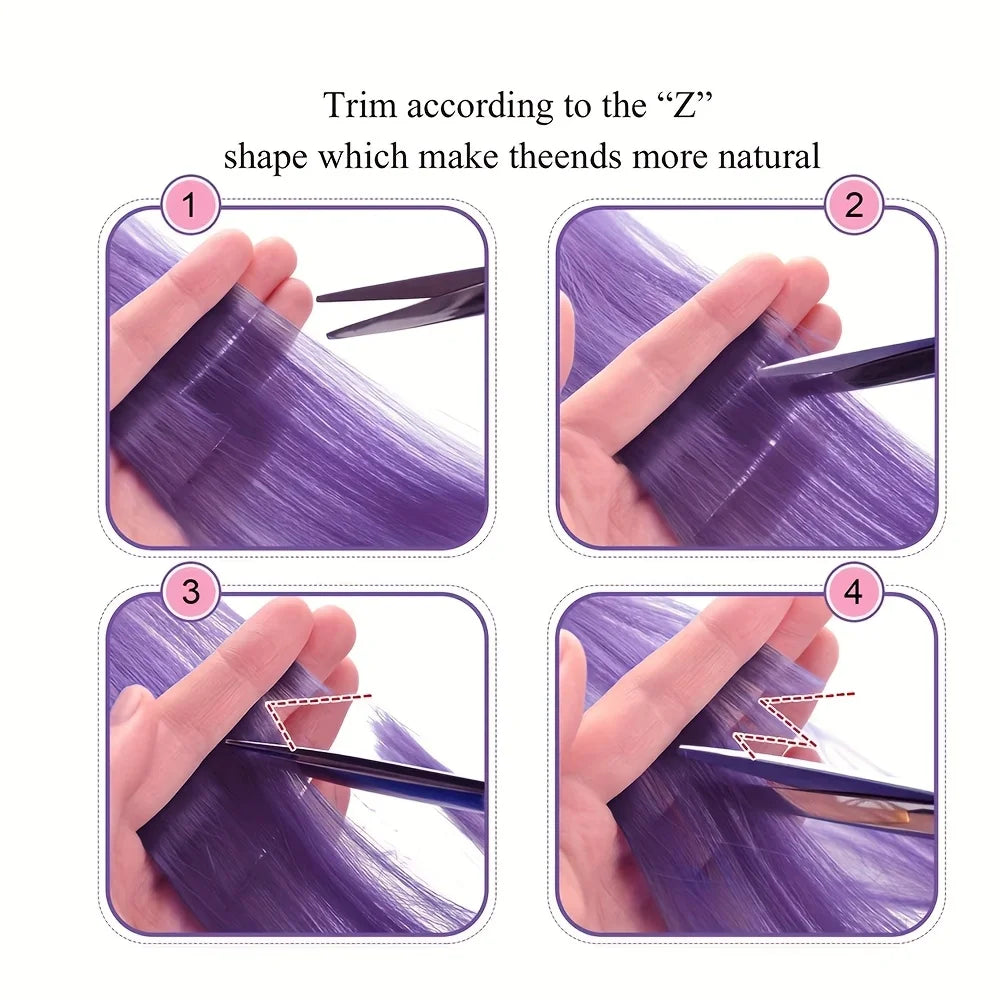 Instructions for trimming hair extensions to a Z shape to make them look more natural