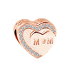 Rose gold heart pendant with sparkling clear stones and a small cherry blossom design