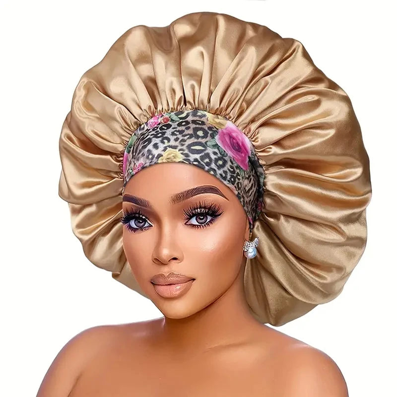 Extra large satin sleep bonnet in gold with an elastic band