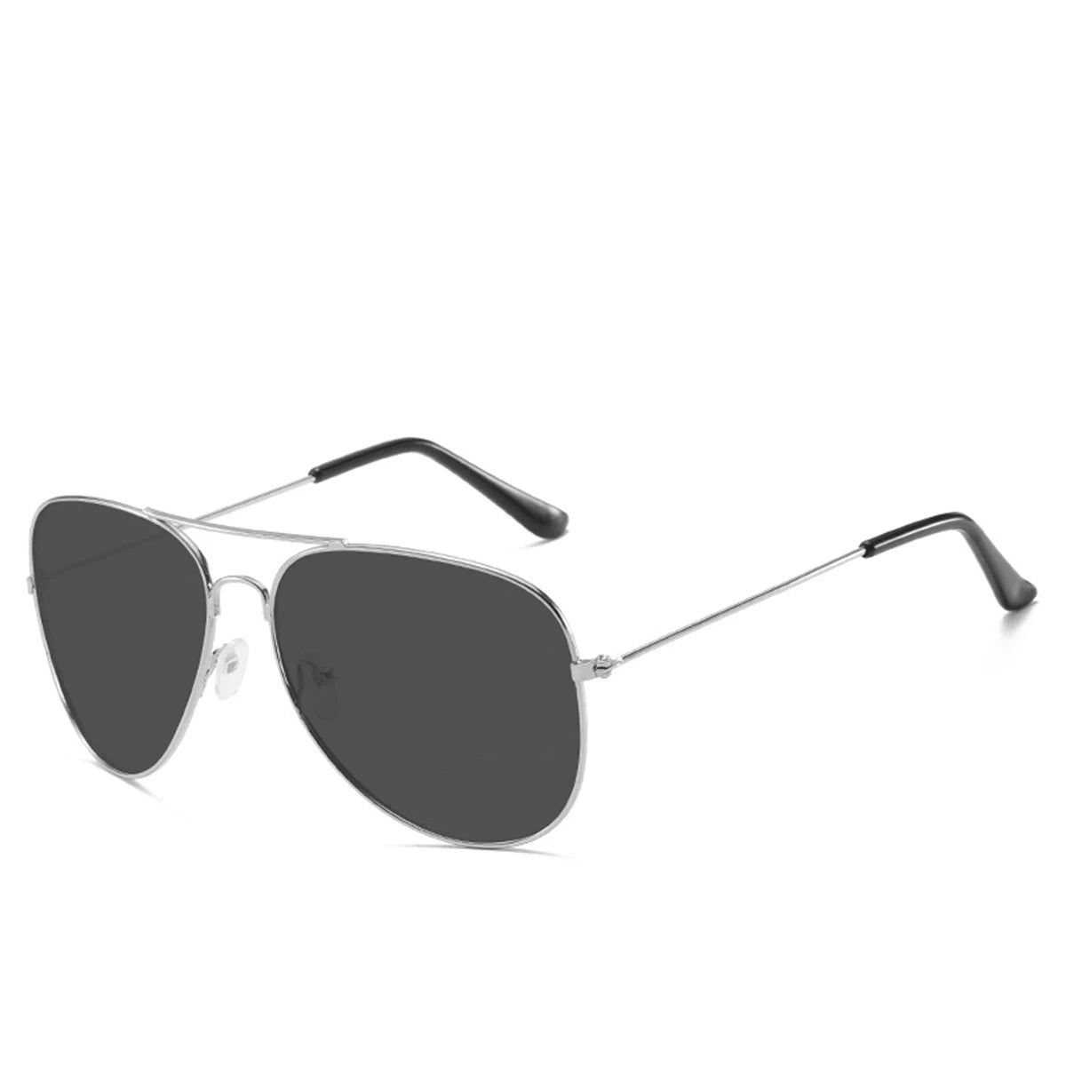 Men's aviator sunglasses with silver frames shown against a white background.
