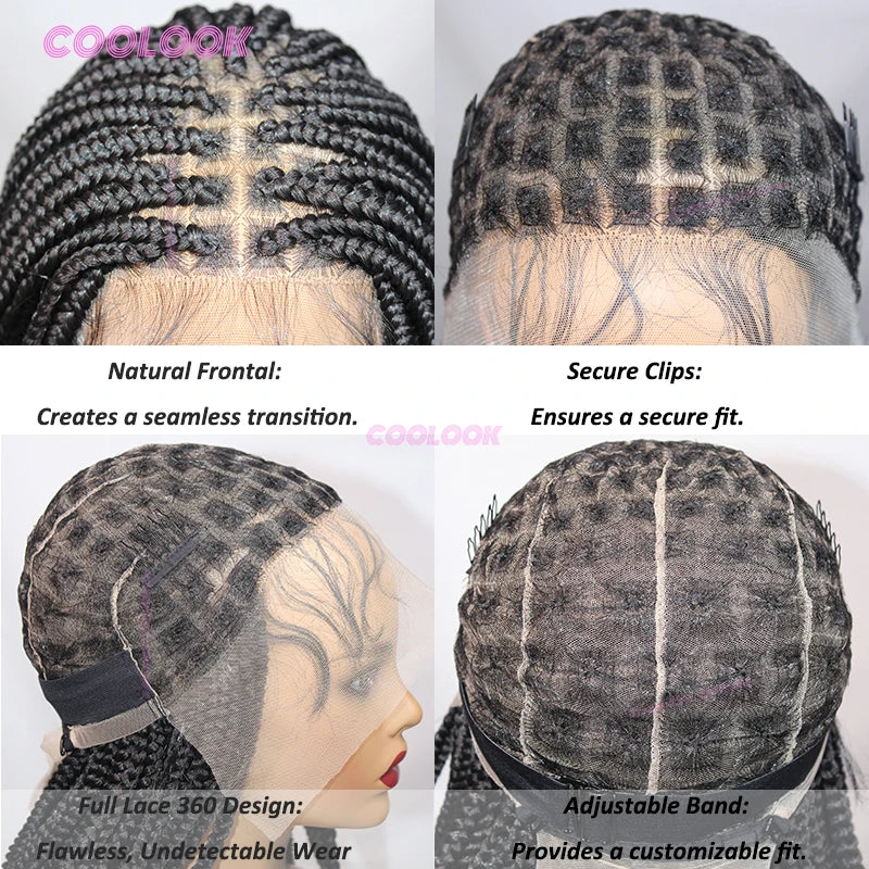 A full lace wig featuring cornrow braids with a textured pattern and an adjustable band for a secure fit.