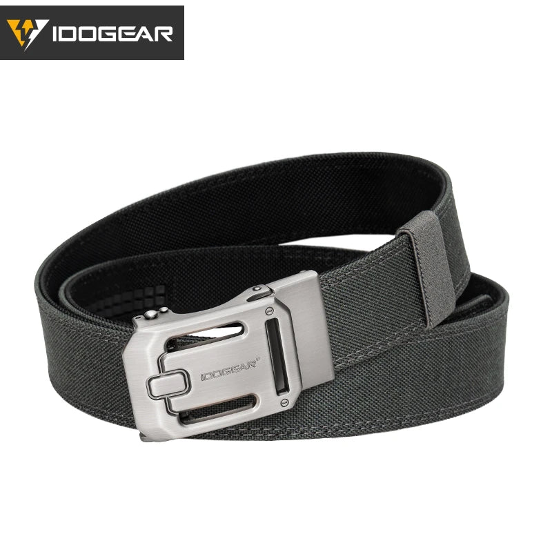 Ceinture à serrage tactique noire avec boucle argentée pour port quotidien et dissimulation à la ceinture