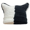 Crocheted cat ears beanie hat featuring a black and white color block design
