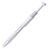 A silver precision four-claw jewelry pick-up tool with a textured handle and pointed tip.