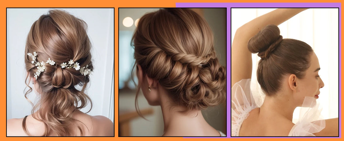 A set of brown hair and clear bobby pins used for styling hair.