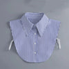 Blue and white striped button-down shirt with a false collar and detachable necklines