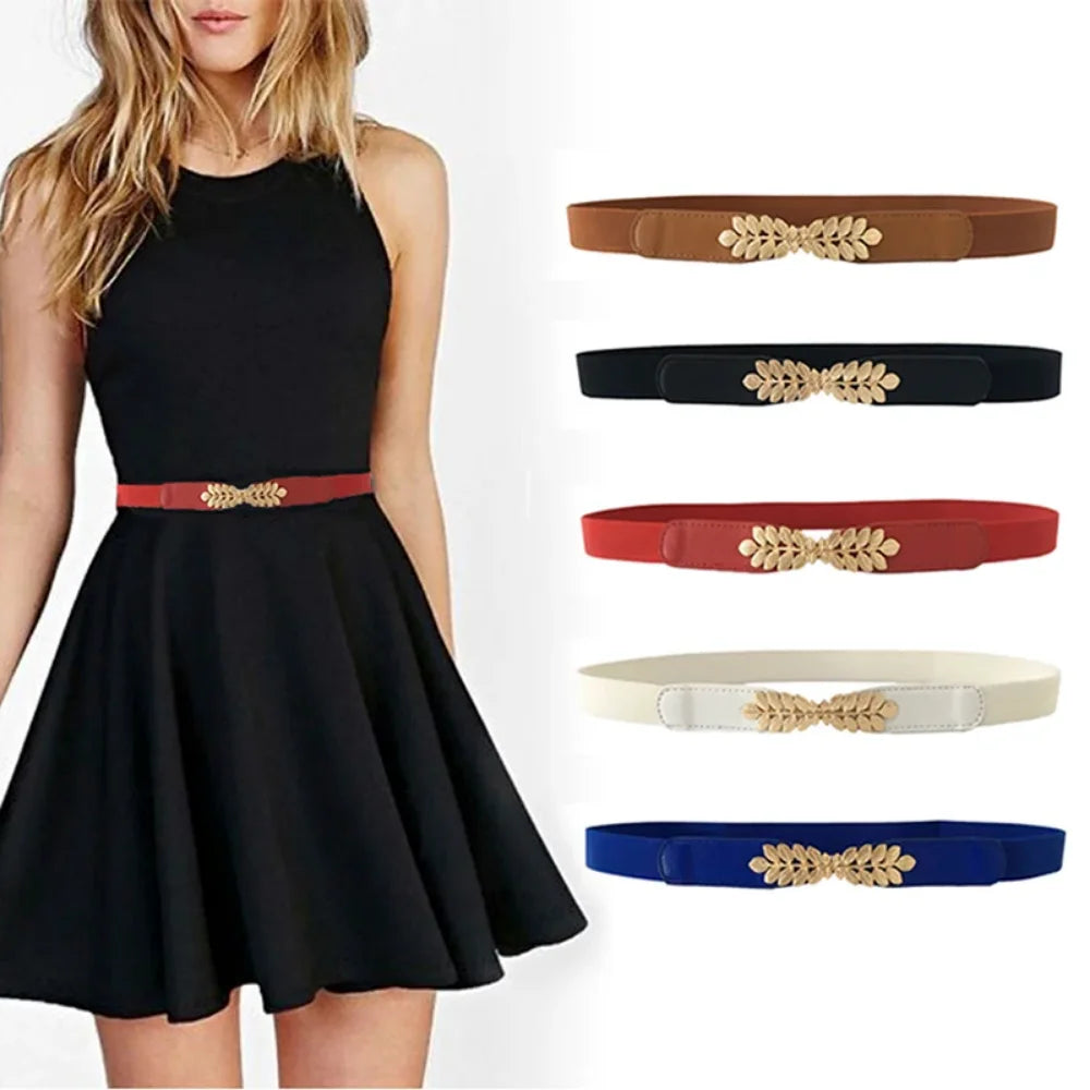 Black dress with various colored elastic waistbands and cummerbunds for women