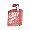 Enamel pin featuring a cartoon goose wearing sunglasses and text that reads Silly Goose Juice