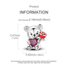 A sterling silver teddy bear charm bracelet featuring a heart and a red devil's eye charm.