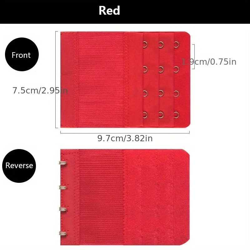 Red adjustable bra extender straps shown from the front and reverse views.
