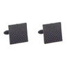 Une paire de boutons de manchette carrés noirs avec une surface texturée à motif diamanté.