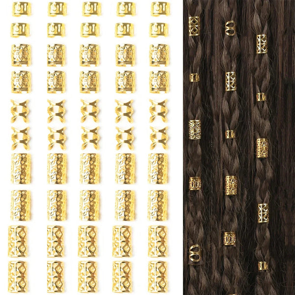 Gold alloy hair jewelry pieces used for braiding and dreadlocks