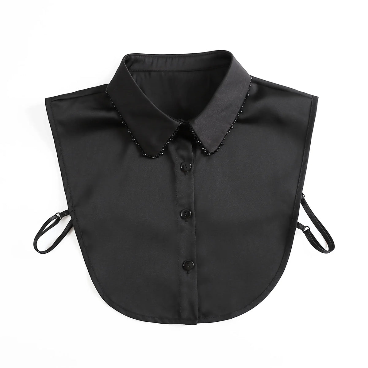 Black satin blouse with a false collar and detachable neckline