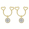 Gold heart dangle non-piercing nipple rings with cubic zirconia stones