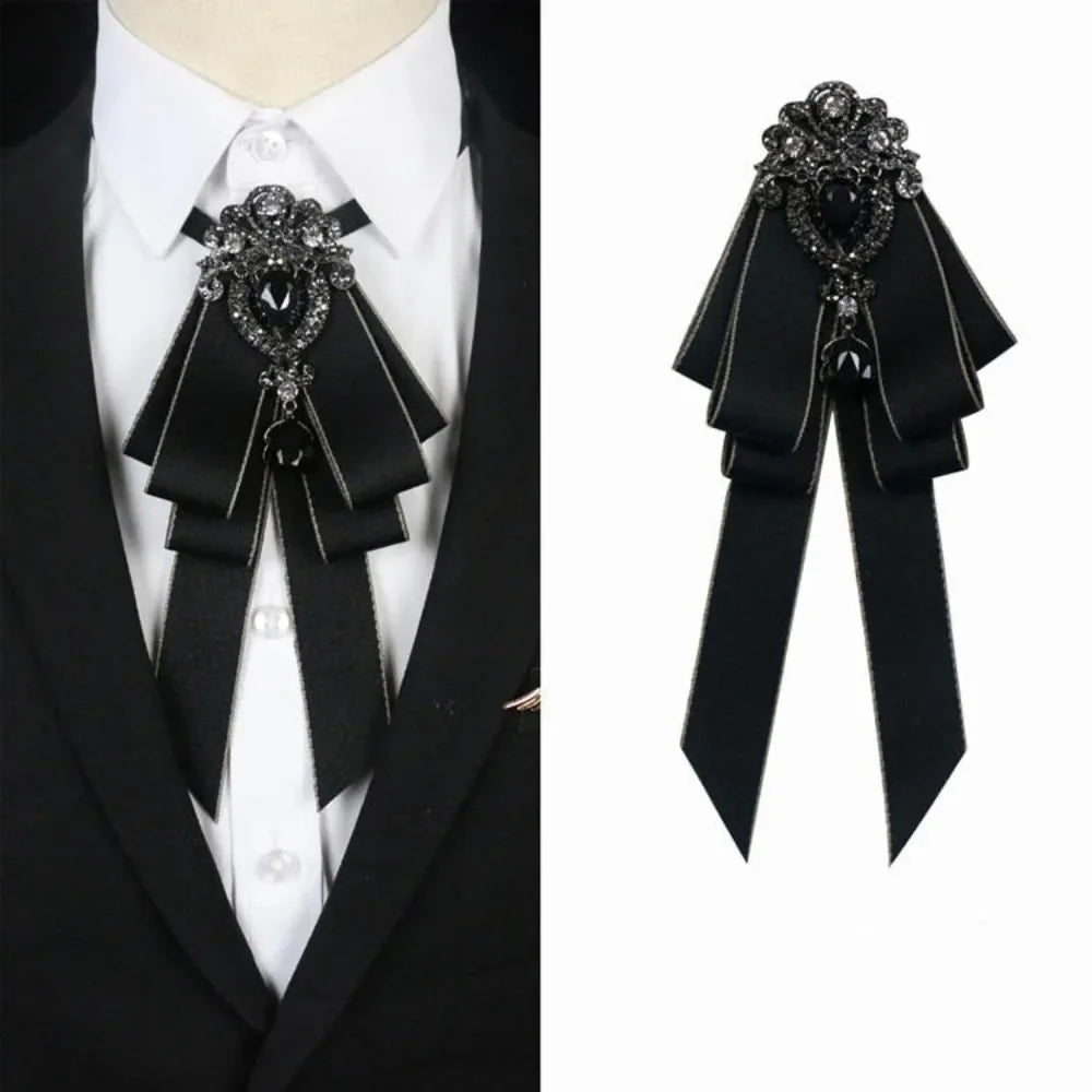 Black and silver rhinestone bow tie neck tie accessory