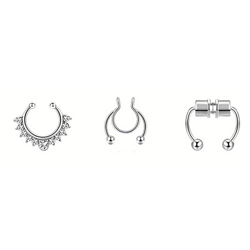 A set of three magnetic stainless steel septum rings displayed against a white background.