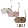 Three light pink and beige PU leather eyewear storage cases with gold-colored ear loops