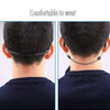 A close-up view of an adjustable anti-slip eyeglass retainer strap worn on the back of a person's head.