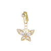 Gold-toned fashion belly button rings featuring a detailed butterfly design with clear stones.